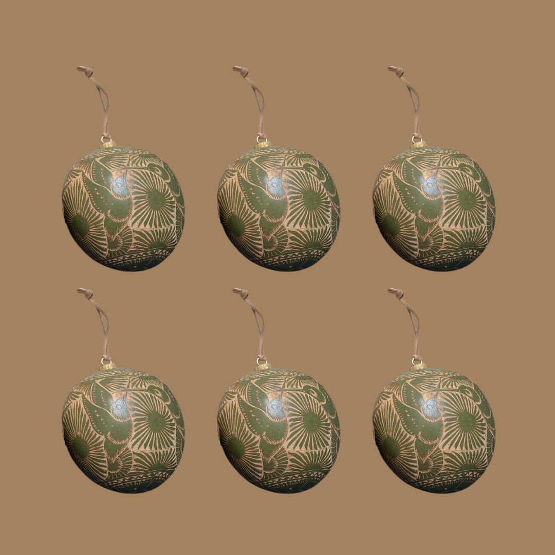 Natural Sphere with Suede Cord | Olive Green (Set 6 Pieces)