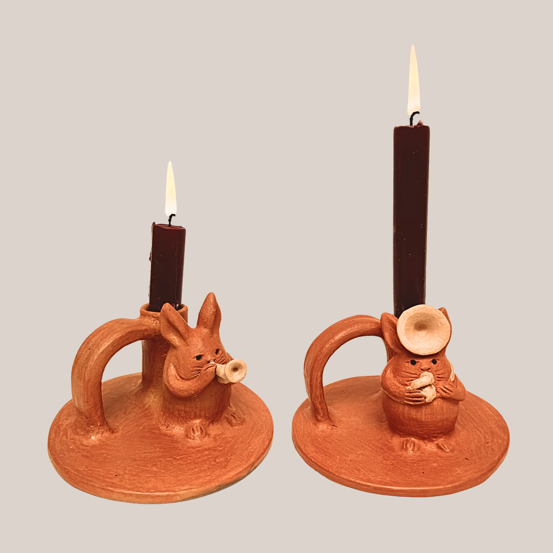 Set 2 Portavelas Conejos Músicos