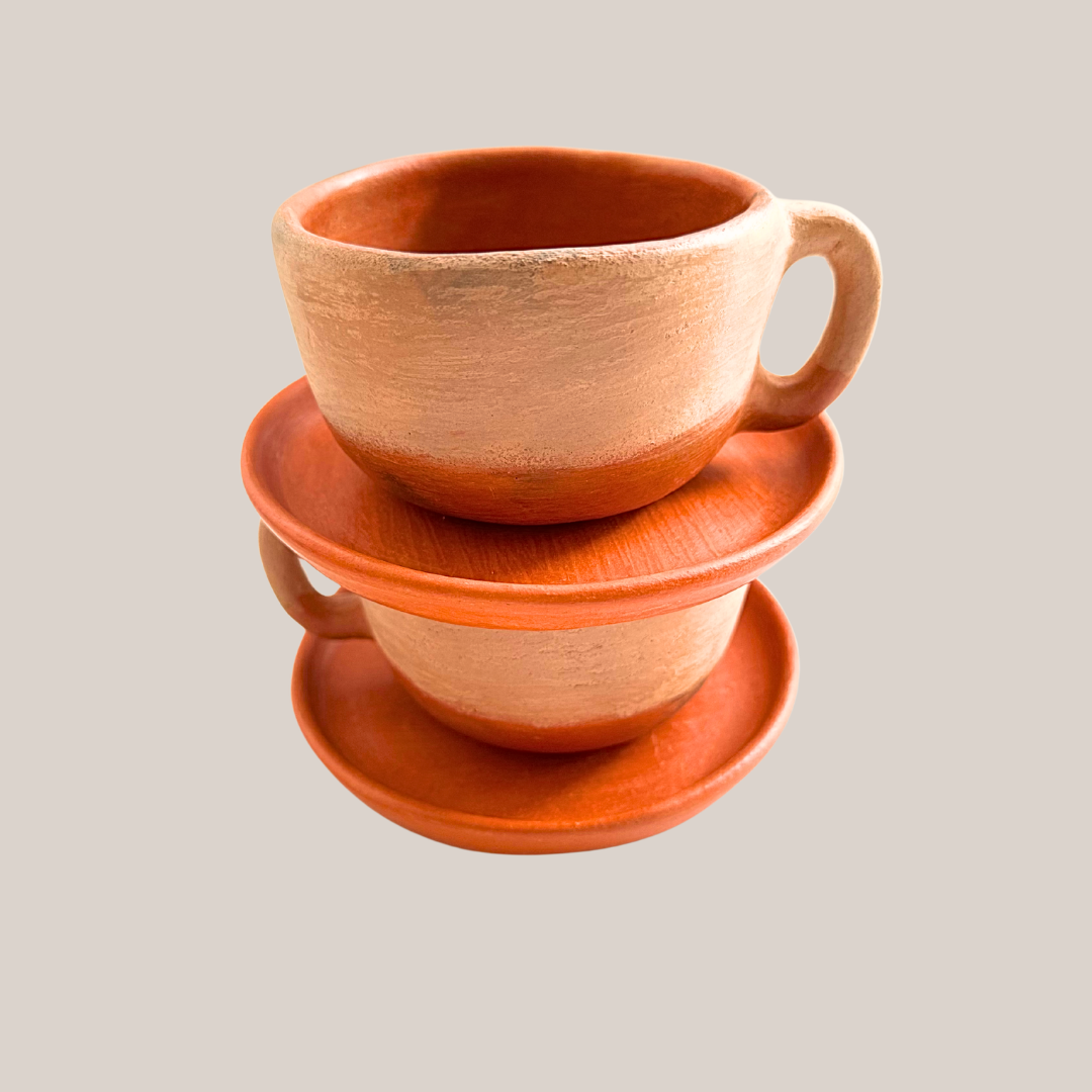 Set Tazas Bicolor con Plato