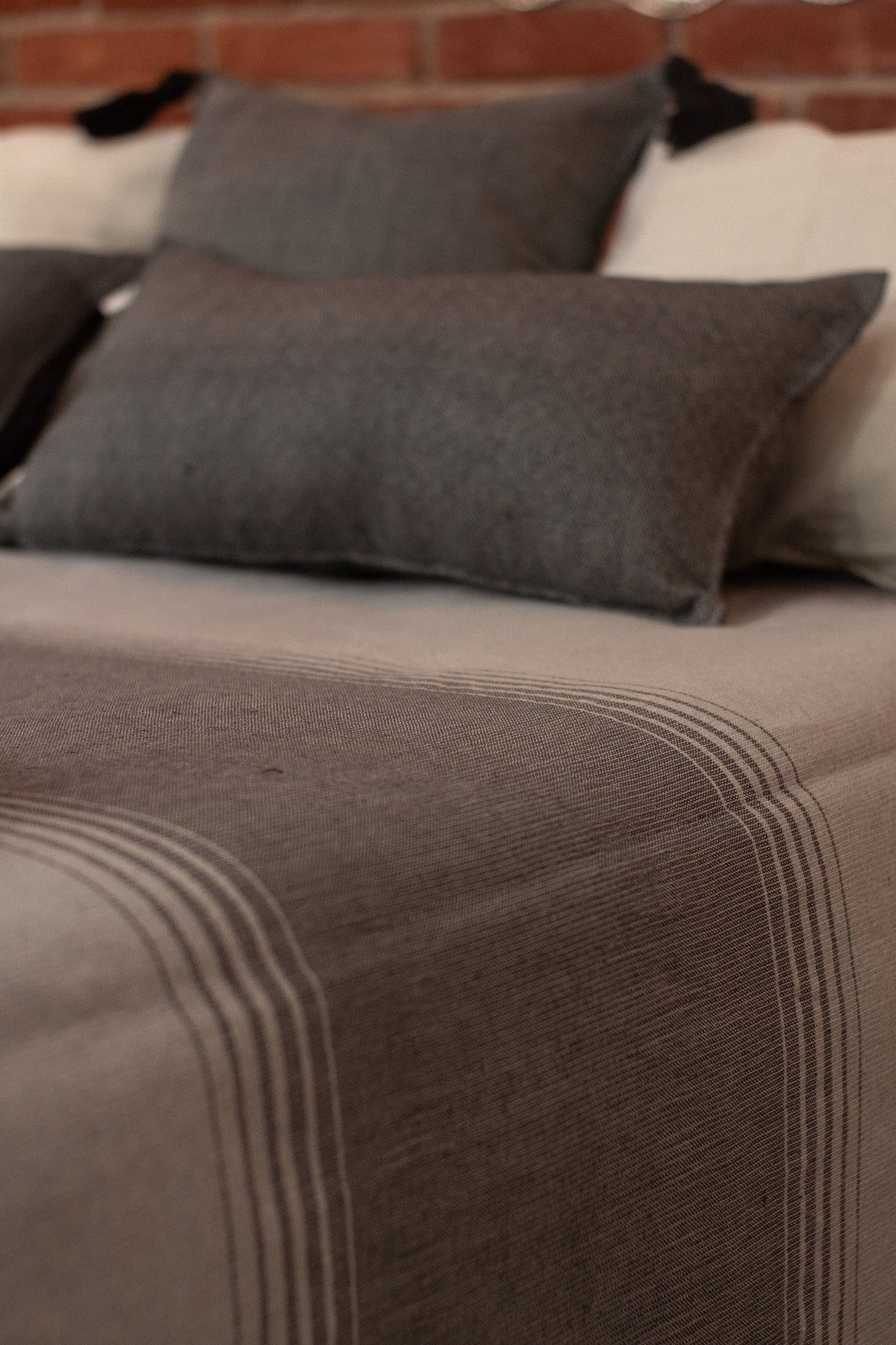 Claudia | Handmade Bedspread | Dark Gray Stripes