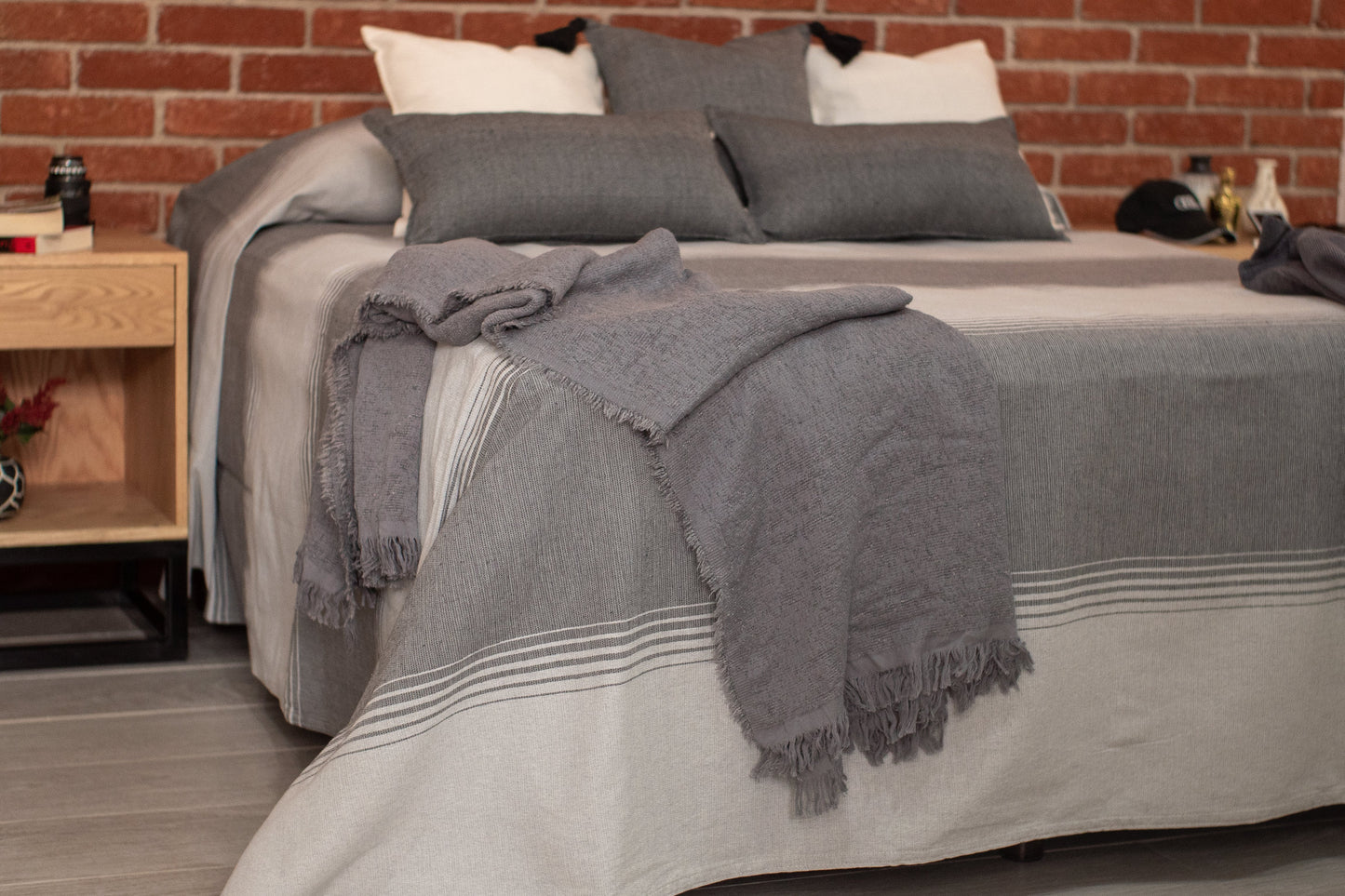 Claudia | Handmade Bedspread | Striped Khaki